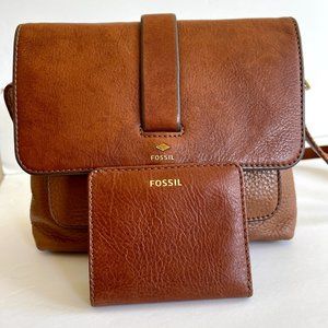 Like New Fossil Kinley Small Crossbody Bag Brown with Wallet